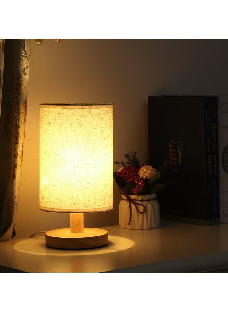3 colors adjustable Desk Lamp USB Table Lamp Bedside Wooden Lamp Modern Nightstand Light Night Lamp with Round Fabric Lampshade for Home Bedroom Living Room Office - Image 1