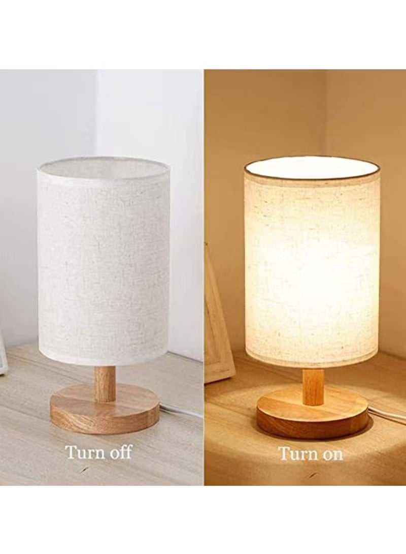 3 colors adjustable Desk Lamp USB Table Lamp Bedside Wooden Lamp Modern Nightstand Light Night Lamp with Round Fabric Lampshade for Home Bedroom Living Room Office - Image 2