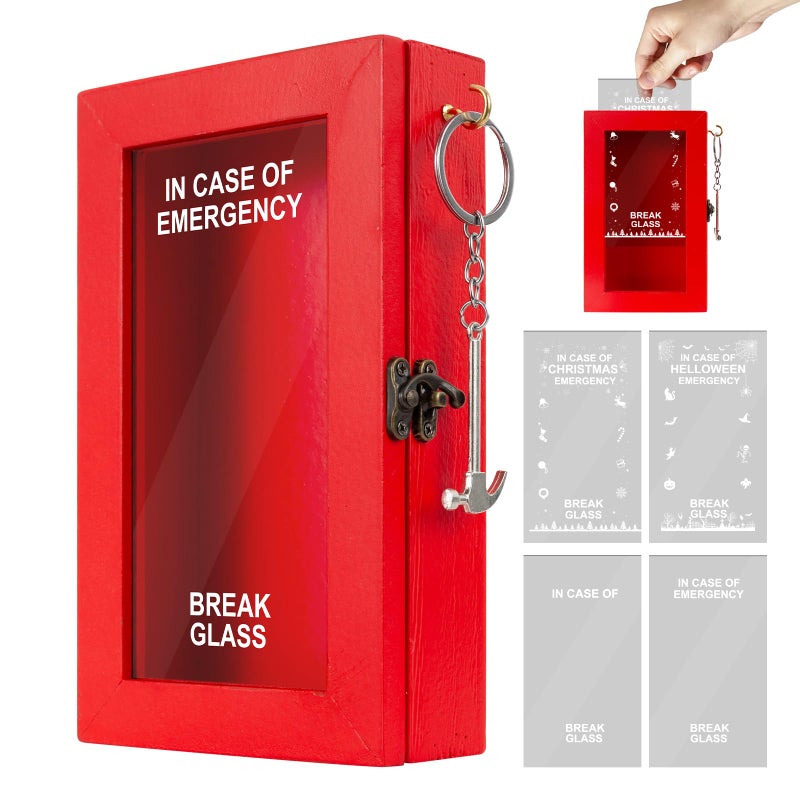 KHJCXS Funny Gift Emergency Box w/Hammer, In Case of Emergency Break Glass Boxes, 4 Types of Replacement, Halloween hilarious Desk Decor, White Elephant Gift and Gag Gifts for Friend Coworker Family - Image 1