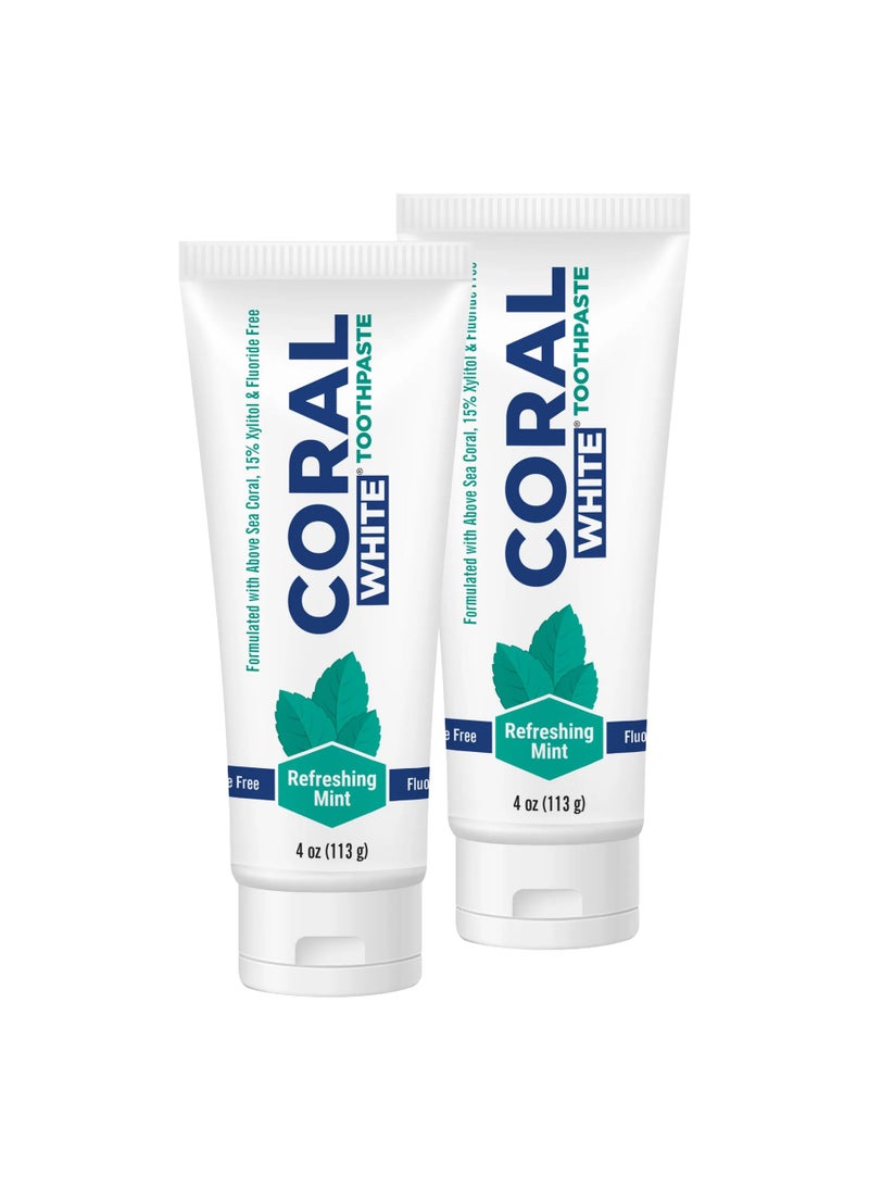 Coral White - Coral White - Coral White Mint Toothpaste Natural Fluoride SLS Free Coral Calcium Remineralizing Toothpaste 4 Ounce (2 Pack) - Image 1