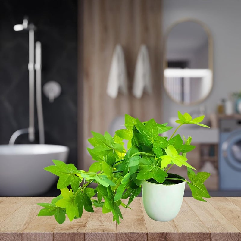 fancymart Plastic Artificial Plant Maple Leaves Falling in Pot, Home and Office Decor Item for Desk & Wall Shelves, Green - Image 2
