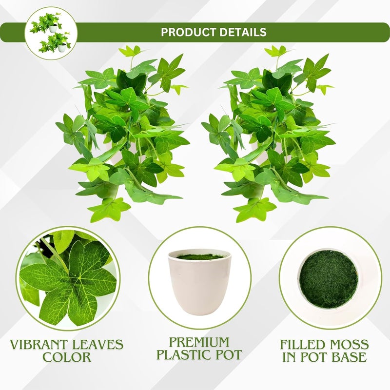 fancymart Plastic Artificial Plant Maple Leaves Falling in Pot, Home and Office Decor Item for Desk & Wall Shelves, Green - Image 3