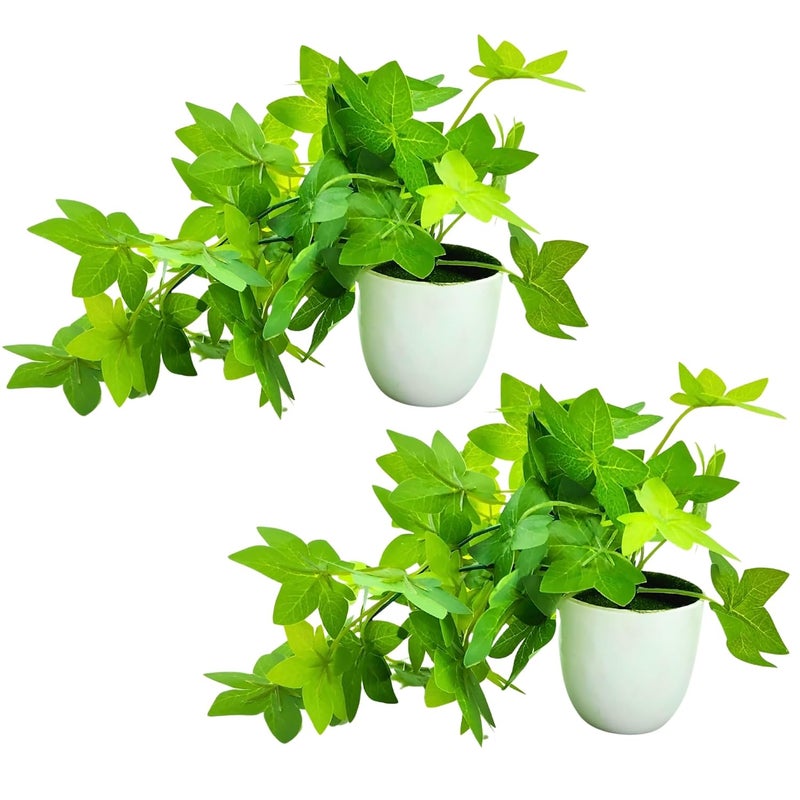 fancymart Plastic Artificial Plant Maple Leaves Falling in Pot, Home and Office Decor Item for Desk & Wall Shelves, Green - Image 1