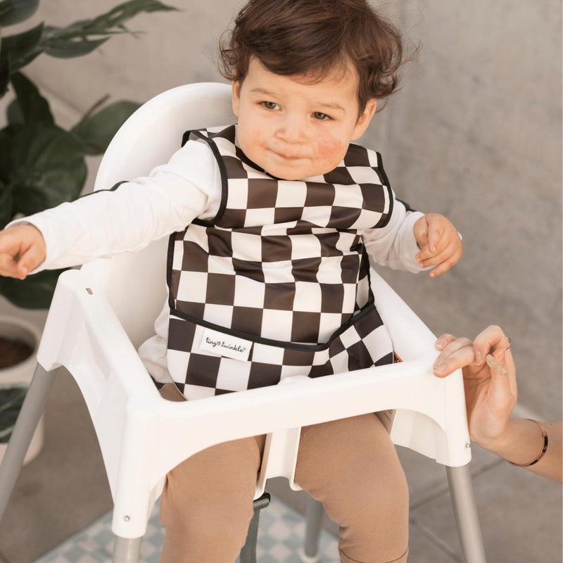 Tiny Twinkle Mess Proof Baby Bib for Boys | Waterproof Toddler Bib for Eating | Baby Apron for Feeding, Machine Washable | Perfect Shower Gift (Black Checkers, 6â€“24M) - Image 3