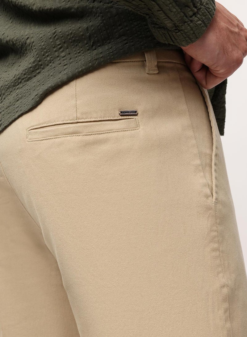Dennis Lingo Oatmeal Cotton Blend Solid Print Straight Fit Chinos Trouser For Men - Image 4
