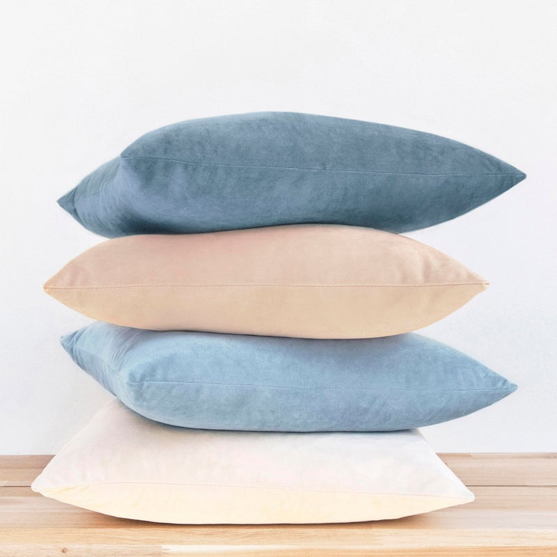MONDAY MOOSE Decorative Throw Pillow Covers Cushion Cases, Set of 4 Soft Velvet Modern Designs, Mix and Match for Home Decor, Pillow Inserts Not Included (18x18 inch, Beige/Light Blue) - Image 1