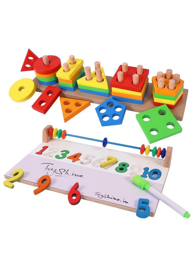 Toyshine Toyshine Wooden Learning Toy Combo, Writing Number Board And Shape Sorter | Montessori Gifts Toys For Toddlers Boys & Girls 2 3 4 5 Year Old Preschool Basic Skills Learning, 1 Piece  - Image 1