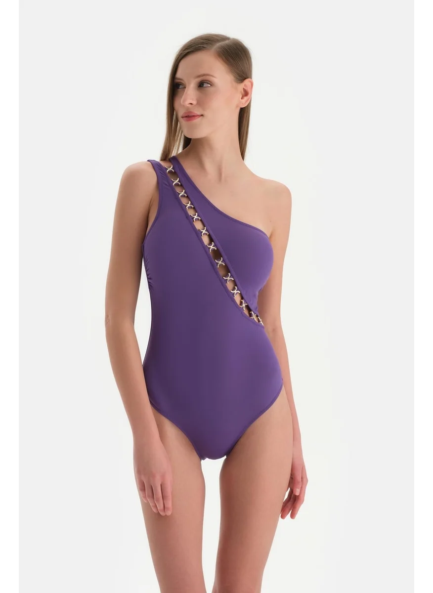 داجي Purple One Shoulder Swimsuit