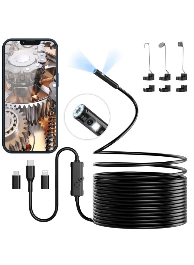 Dual Lens Endoscope Camera, 1920P HD Borescope with 5m Semi-Rigid Cable, IP67 Waterproof, 8 LED Lights, Switchable Lens for Pipe and Equipment Inspection - Image 1