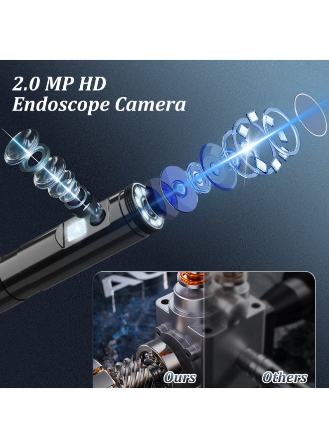 Dual Lens Endoscope Camera, 1920P HD Borescope with 5m Semi-Rigid Cable, IP67 Waterproof, 8 LED Lights, Switchable Lens for Pipe and Equipment Inspection - Image 5