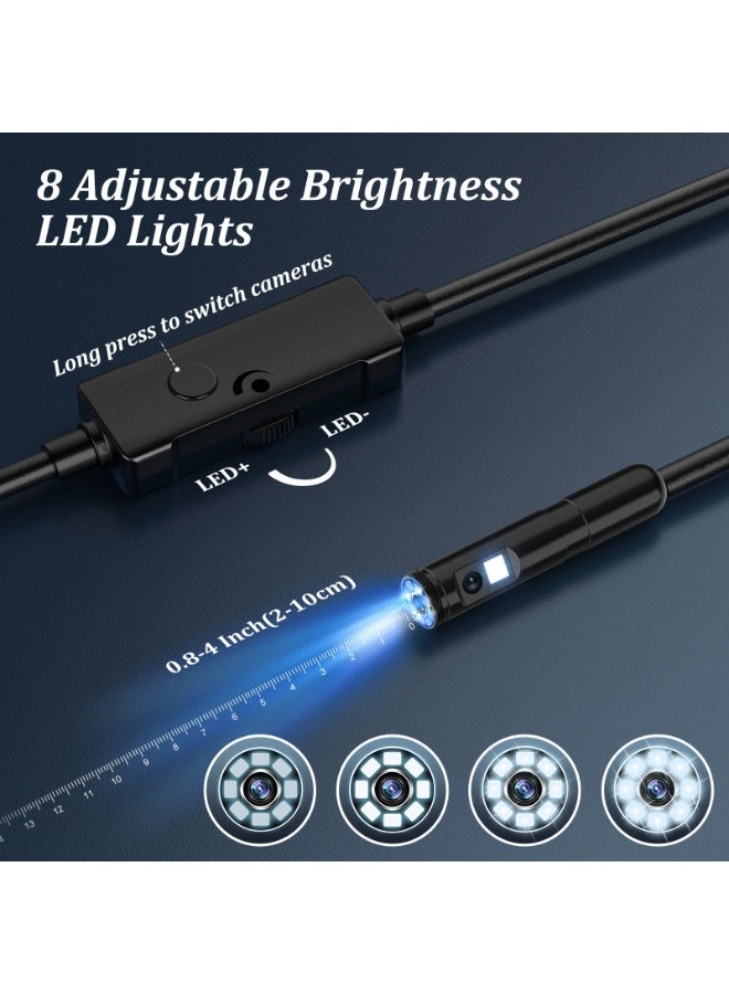 Dual Lens Endoscope Camera, 1920P HD Borescope with 5m Semi-Rigid Cable, IP67 Waterproof, 8 LED Lights, Switchable Lens for Pipe and Equipment Inspection - Image 3