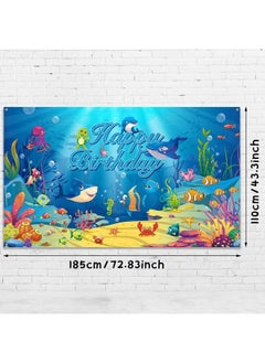 Irenare Under The Sea Backdrop Ocean Animal Happy Birthday Decorations Ocean Theme Birthday Photography Background Banner For Kids Dolphin Shark Underwater Blue Party Decorations Supplies 72.8 X 43.3 Inches  - Image 3