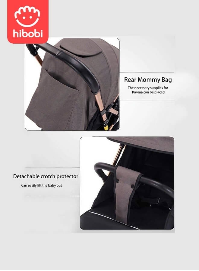 hibobi Two-Way Push High View Portable Folding Stroller - Brown - Image 2