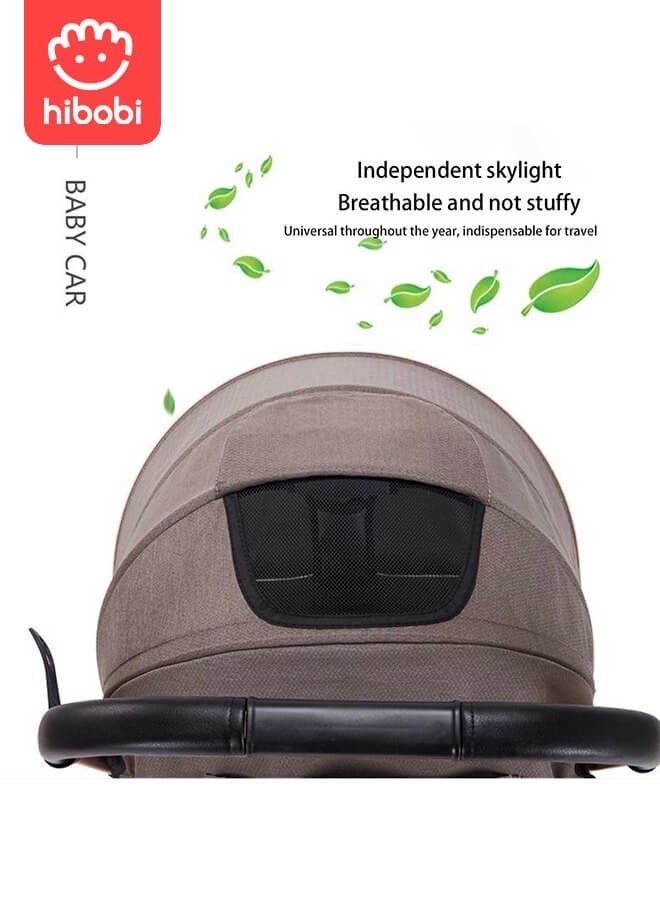 hibobi Two-Way Push High View Portable Folding Stroller - Brown - Image 4