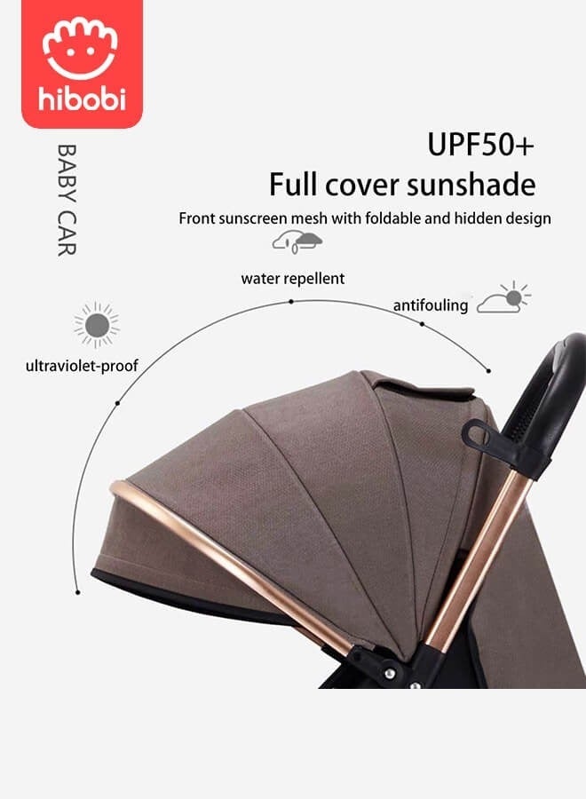 hibobi Two-Way Push High View Portable Folding Stroller - Brown - Image 3