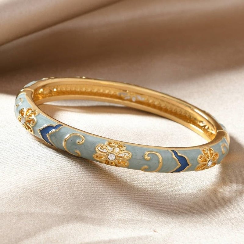 Nan Multi-Color Enamel Alloy Bracelet for Women with Vintage Pattern and Cubic Zirconia Accents - Image 1