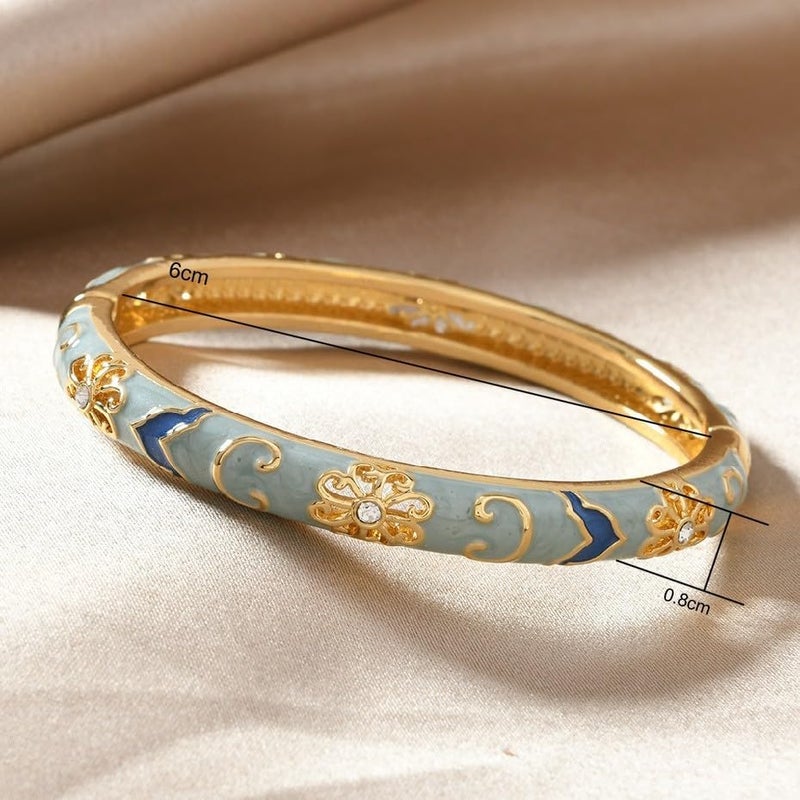 Nan Multi-Color Enamel Alloy Bracelet for Women with Vintage Pattern and Cubic Zirconia Accents - Image 2