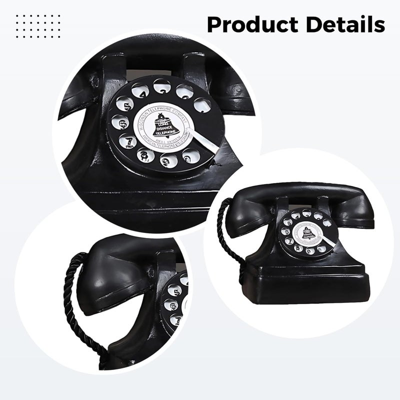 Vintage Decor Antique Phones Tinplate Model Retro Landline Phone, with Handset Dial Classic Design Black, Ideal Display for Home Or Coffee Shop - Image 5