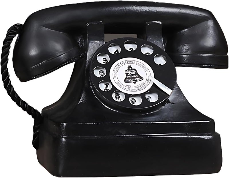 Vintage Decor Antique Phones Tinplate Model Retro Landline Phone, with Handset Dial Classic Design Black, Ideal Display for Home Or Coffee Shop - Image 1