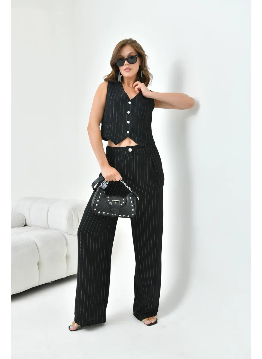 Garmi Women's Glitter Crepe Vest Set Black