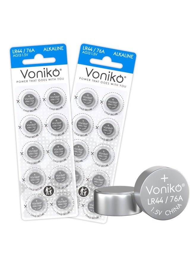 Voniko AG13 LR44 Batteries 20 Pack—[Ultra Power] Premium Alkaline 1.5 Volt LR44 Button Cell Battery for Toys & Electronic Devices - Image 1
