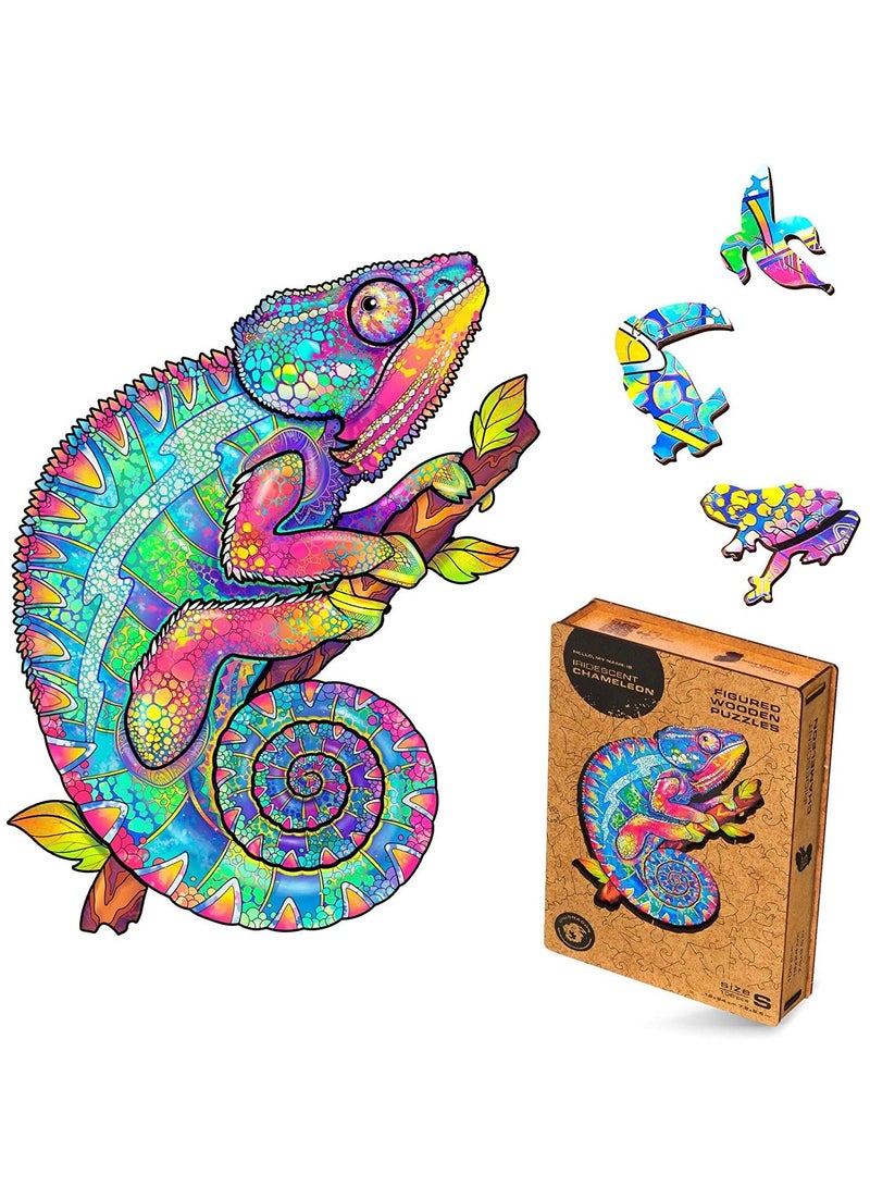 واي آند دي Original Wooden Jigsaw Puzzles - Iridescent Chameleon, Small 7.5"x9.5", Beautiful Gift Package, Unique Shape Best for Adults and Kids - Image 1