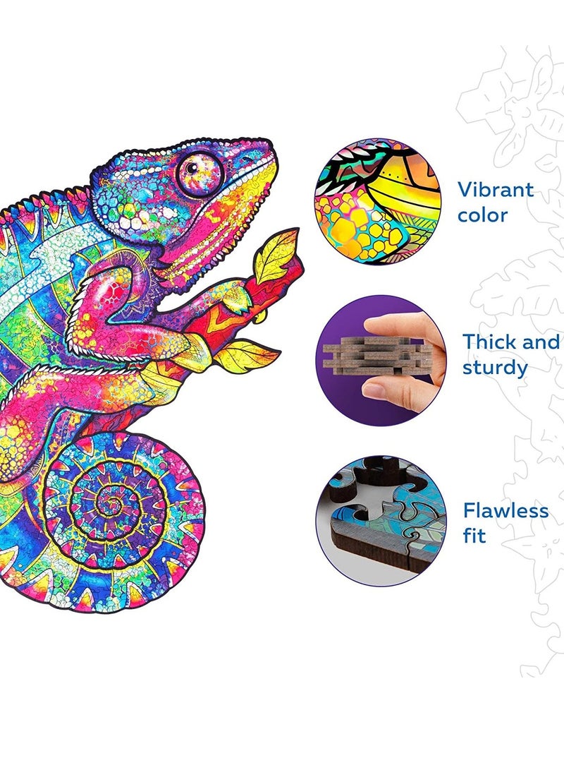 واي آند دي Original Wooden Jigsaw Puzzles - Iridescent Chameleon, Small 7.5"x9.5", Beautiful Gift Package, Unique Shape Best for Adults and Kids - Image 2