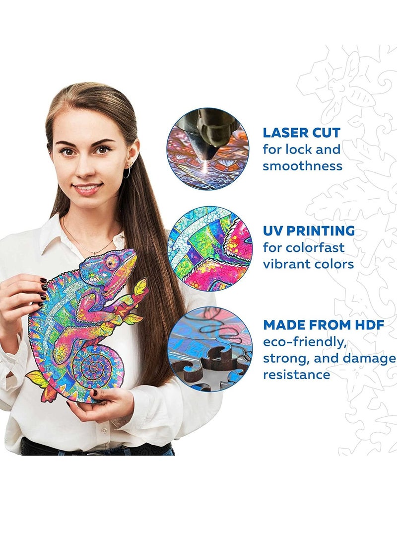 واي آند دي Original Wooden Jigsaw Puzzles - Iridescent Chameleon, Small 7.5"x9.5", Beautiful Gift Package, Unique Shape Best for Adults and Kids - Image 3