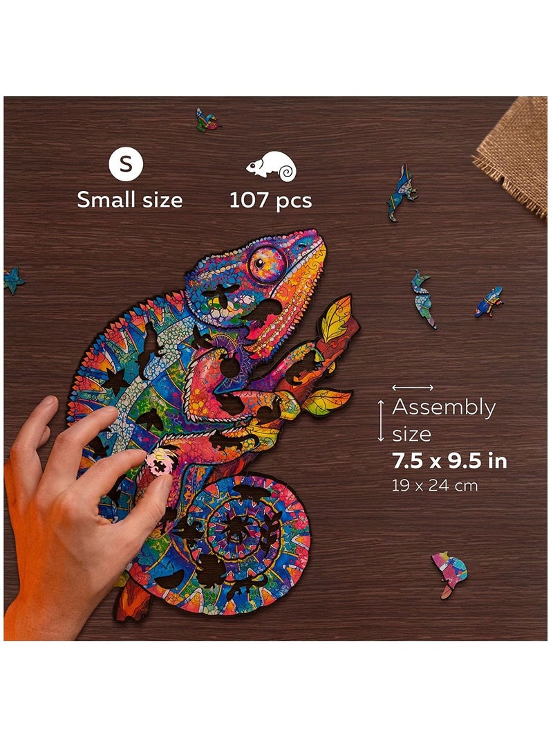 واي آند دي Original Wooden Jigsaw Puzzles - Iridescent Chameleon, Small 7.5"x9.5", Beautiful Gift Package, Unique Shape Best for Adults and Kids - Image 5