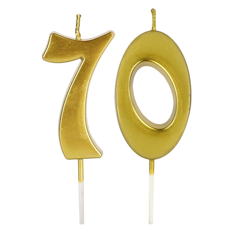 Gold 70th Birthday Candles for Cake Number 70 Glitter Candle Party Anniversary Cakes Decoration for Women or Men