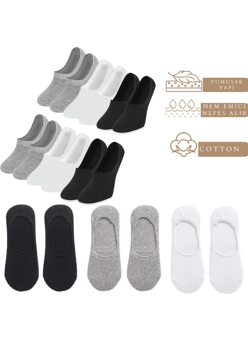 Kral Socks Women - Men Plain Pattern (6 Pairs) Cotton Anti-Sweat Ballerina Socks