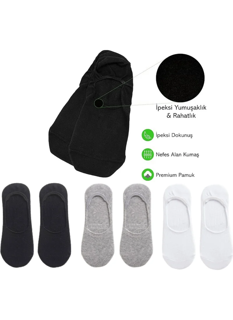 Kral Socks Women - Men Plain Pattern (6 Pairs) Cotton Anti-Sweat Ballerina Socks