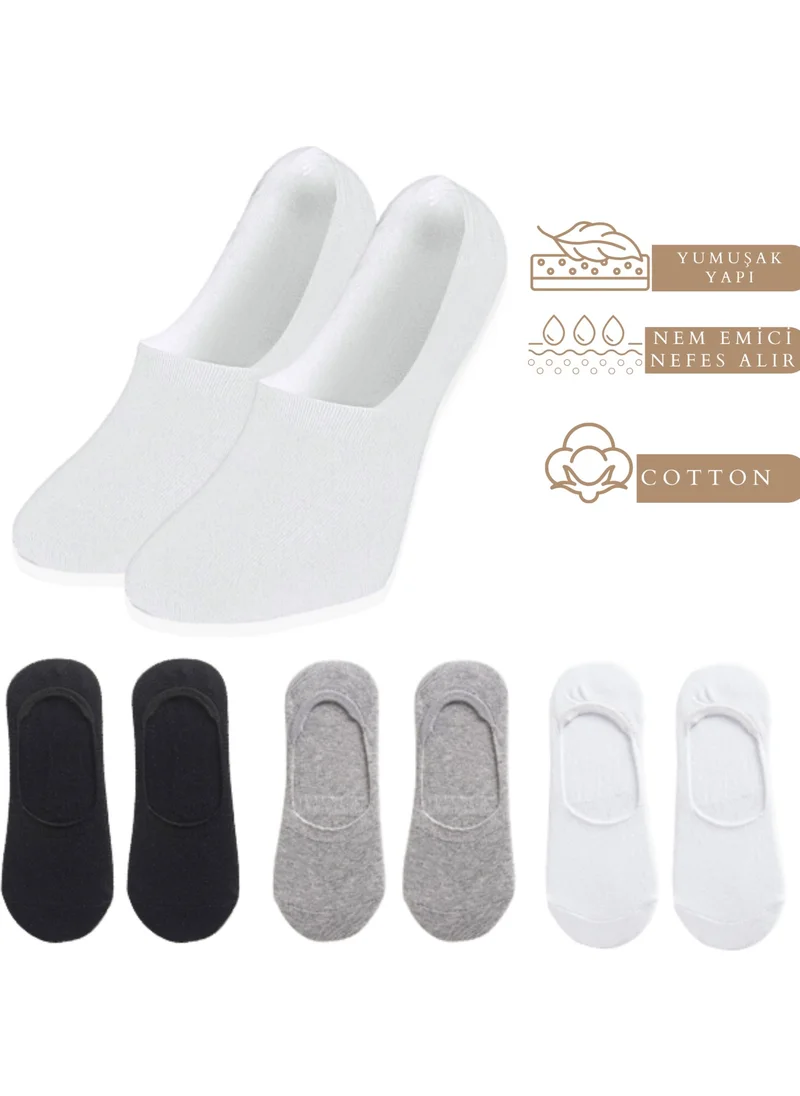 Kral Socks Women - Men Plain Pattern (6 Pairs) Cotton Anti-Sweat Ballerina Socks