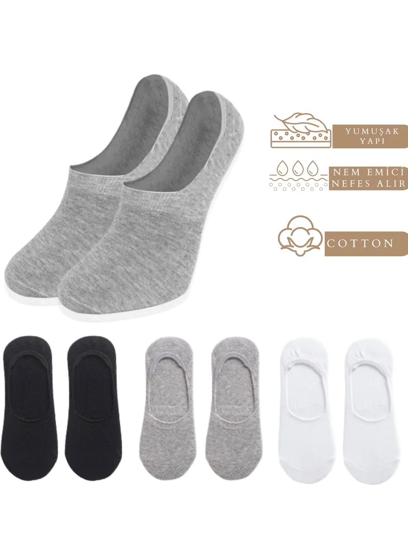 Kral Socks Women - Men Plain Pattern (6 Pairs) Cotton Anti-Sweat Ballerina Socks