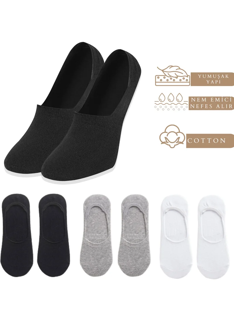 Kral Socks Women - Men Plain Pattern (6 Pairs) Cotton Anti-Sweat Ballerina Socks