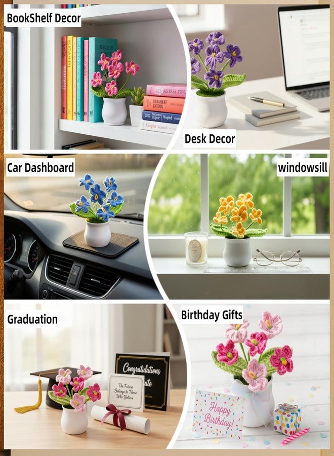 LAIDANLA Crochet Flowers Forget Me Not, Mini Gradient Purple Crochet Flower Potted Plant for Desk, Handmade Anniversary Birthday Graduation Gifts for Women Teacher Mom Friend - Image 3