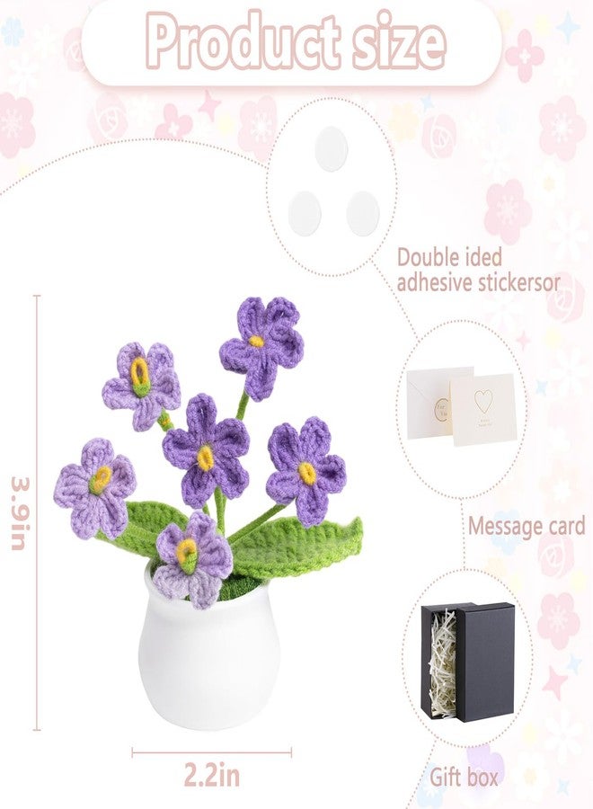 LAIDANLA Crochet Flowers Forget Me Not, Mini Gradient Purple Crochet Flower Potted Plant for Desk, Handmade Anniversary Birthday Graduation Gifts for Women Teacher Mom Friend - Image 5