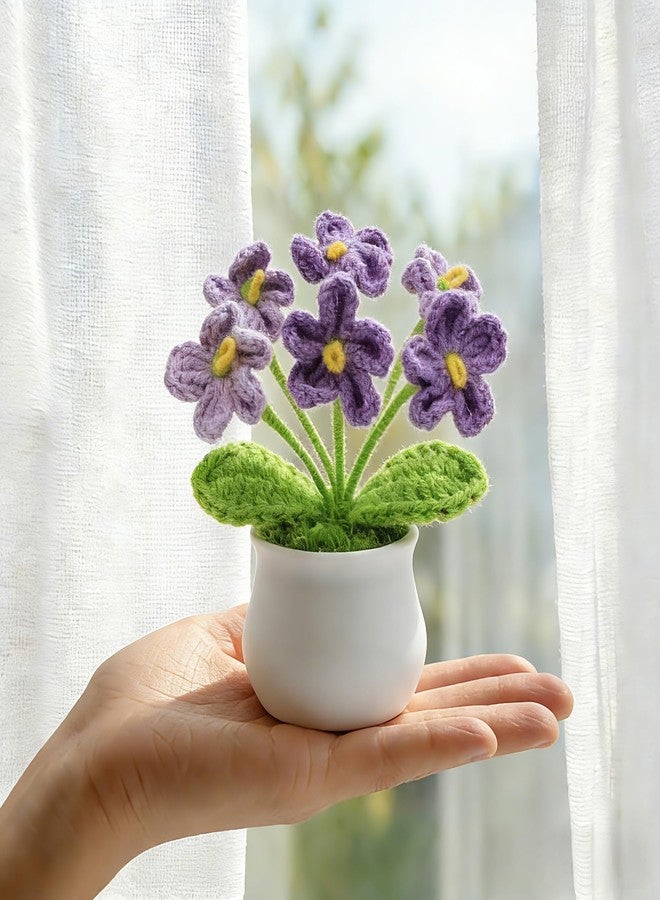 LAIDANLA Crochet Flowers Forget Me Not, Mini Gradient Purple Crochet Flower Potted Plant for Desk, Handmade Anniversary Birthday Graduation Gifts for Women Teacher Mom Friend - Image 4