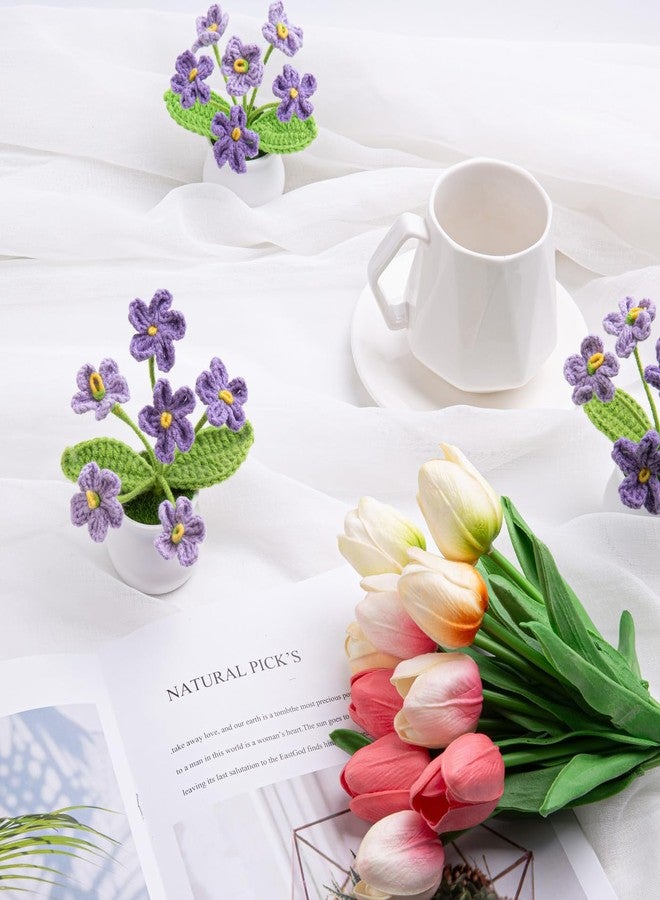LAIDANLA Crochet Flowers Forget Me Not, Mini Gradient Purple Crochet Flower Potted Plant for Desk, Handmade Anniversary Birthday Graduation Gifts for Women Teacher Mom Friend - Image 2