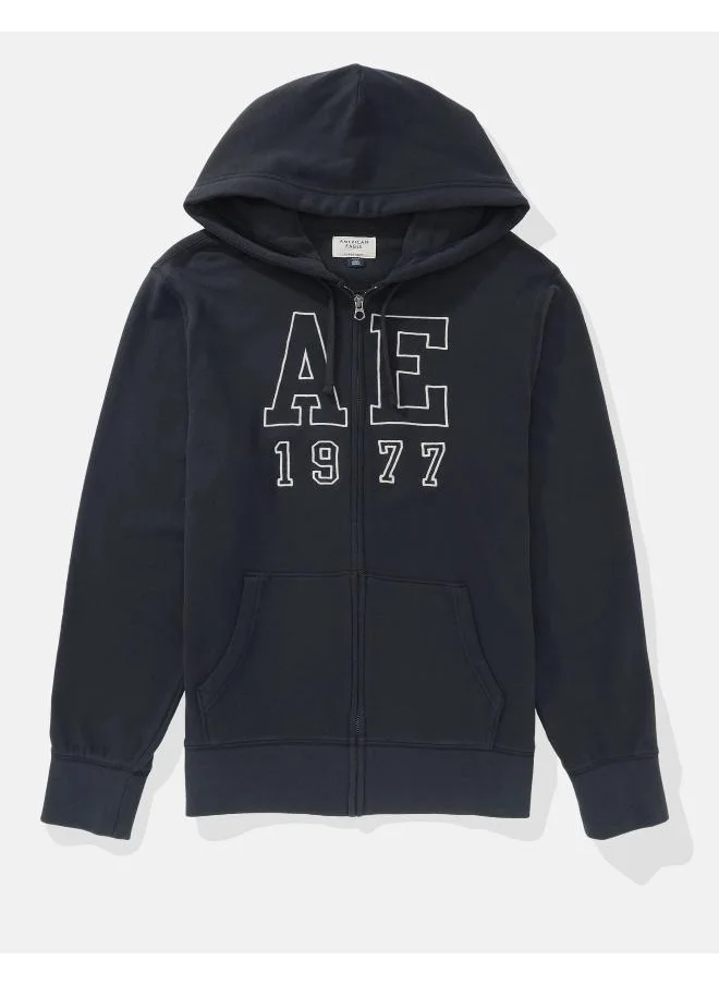 American Eagle AE Fleece Logo Graphic Zip-Up Hoodie
