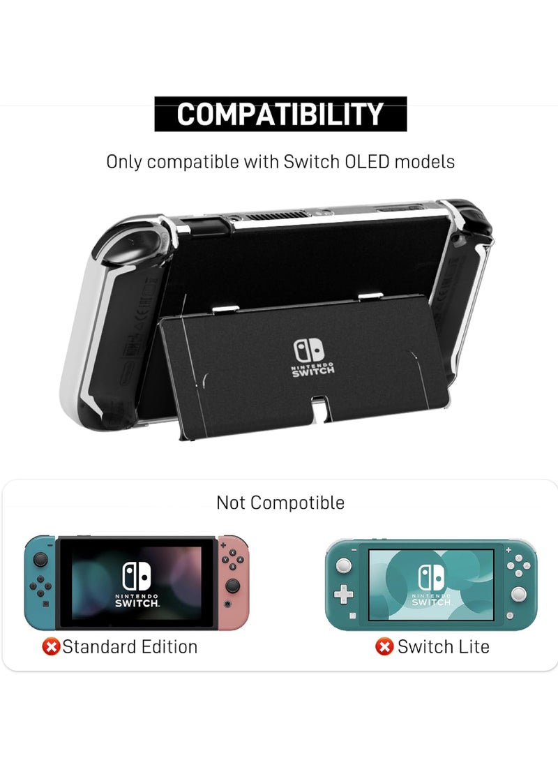 3 in 1 Protective Black Clear Case Cover for Nintendo Switch OLED Dockable Skin for Switch OLED and Joy Con Controller Comfort Grip Shell with Shock-Absorption and Anti-Scratch Design