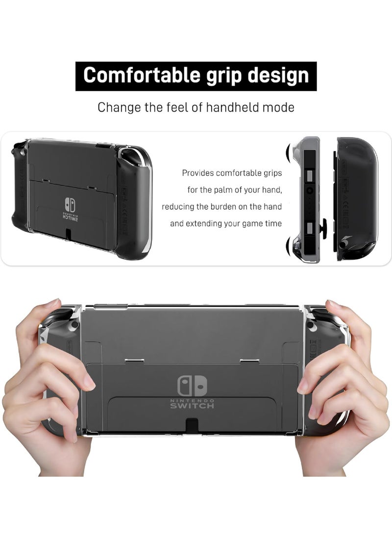 3 in 1 Protective Black Clear Case Cover for Nintendo Switch OLED Dockable Skin for Switch OLED and Joy Con Controller Comfort Grip Shell with Shock-Absorption and Anti-Scratch Design