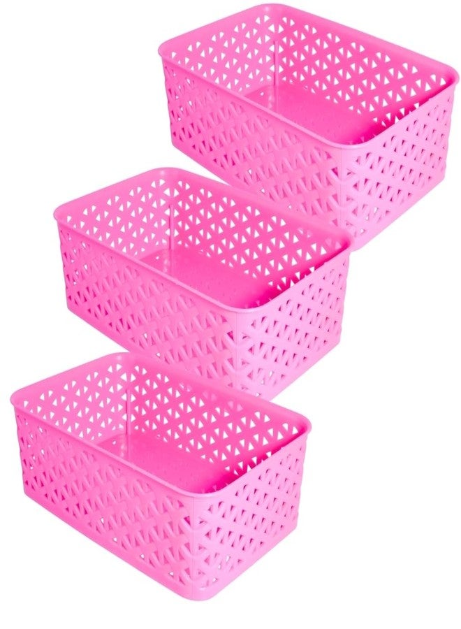 Simply Home Ajanta-2 Multi-Purpose Plastic Storage Basket|Stackable Organizer Tokri For Home,Kitchen,Bathroom & Office|Ideal For Toys,Clothes,Cosmetics,Stationery|Set Of 3|Pink - Image 1