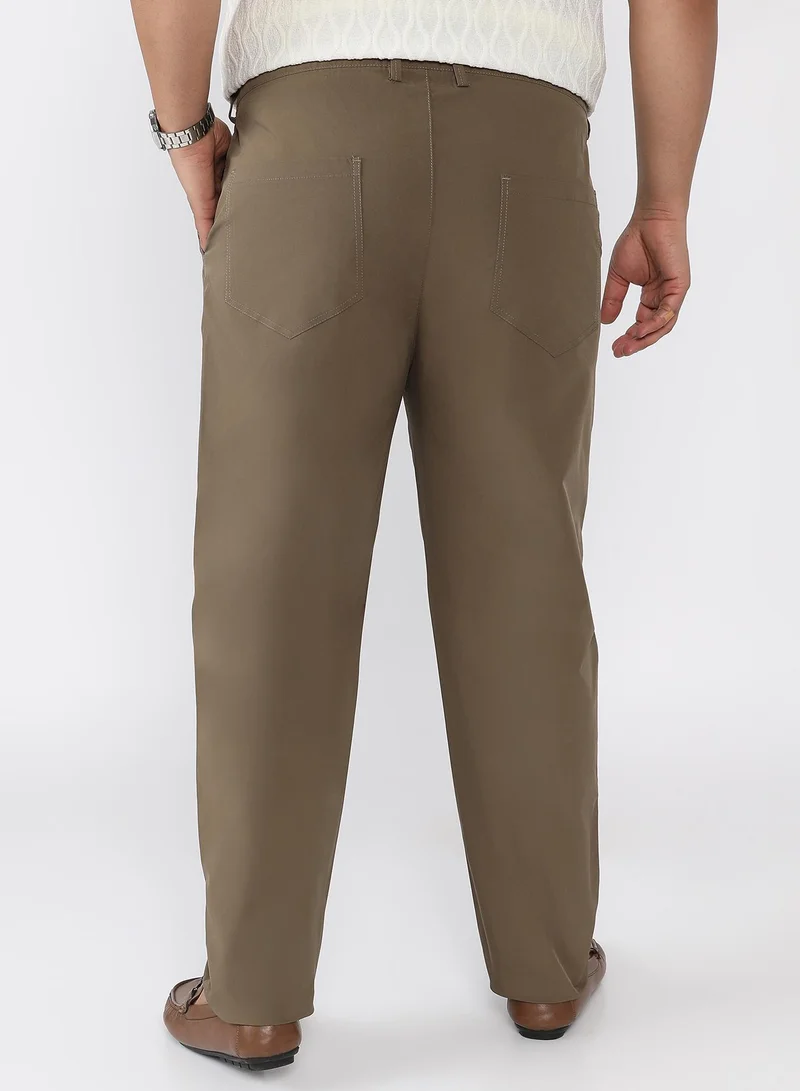Campus Sutra  Men Pleated Parachute Trousers | Mid Rise , Side-Elasticated Stretch | Button Closure , Straight Hem | Solid Straight-Fit | Woven Fabric For Street & Casual Wear | Olive Brown for Men | Best Price UAE