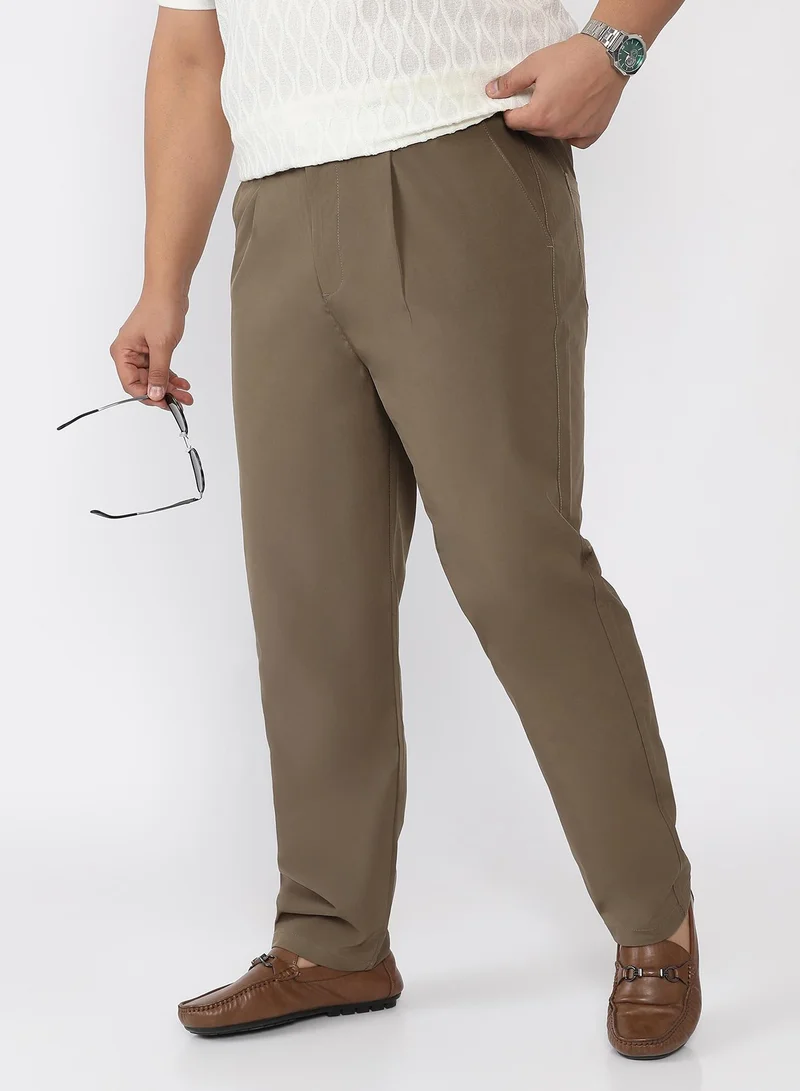 كامبوس سوترا Men Pleated Parachute Trousers | Mid Rise , Side-Elasticated Stretch | Button Closure , Straight Hem | Solid Straight-Fit | Woven Fabric For Street & Casual Wear | Olive Brown