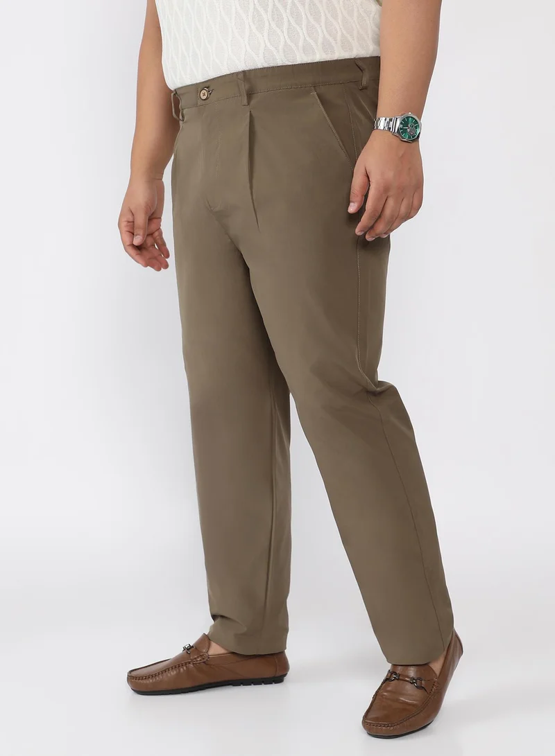 Campus Sutra  Men Pleated Parachute Trousers | Mid Rise , Side-Elasticated Stretch | Button Closure , Straight Hem | Solid Straight-Fit | Woven Fabric For Street & Casual Wear | Olive Brown for Men | Best Price UAE