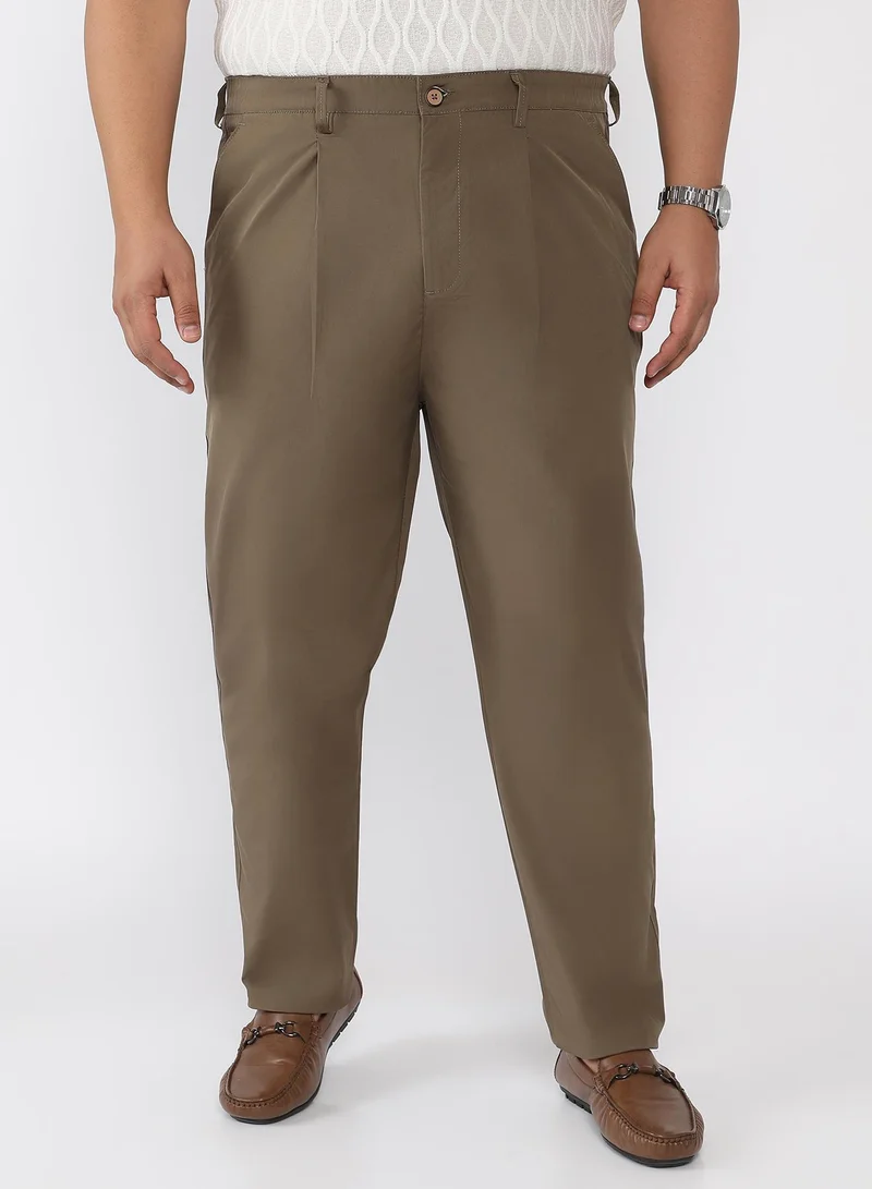 كامبوس سوترا Men Pleated Parachute Trousers | Mid Rise , Side-Elasticated Stretch | Button Closure , Straight Hem | Solid Straight-Fit | Woven Fabric For Street & Casual Wear | Olive Brown