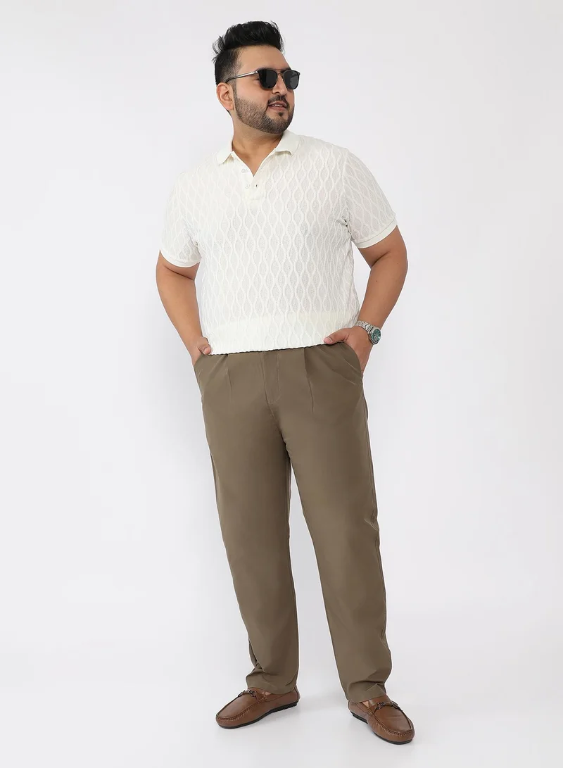 Campus Sutra  Men Pleated Parachute Trousers | Mid Rise , Side-Elasticated Stretch | Button Closure , Straight Hem | Solid Straight-Fit | Woven Fabric For Street & Casual Wear | Olive Brown for Men | Best Price UAE