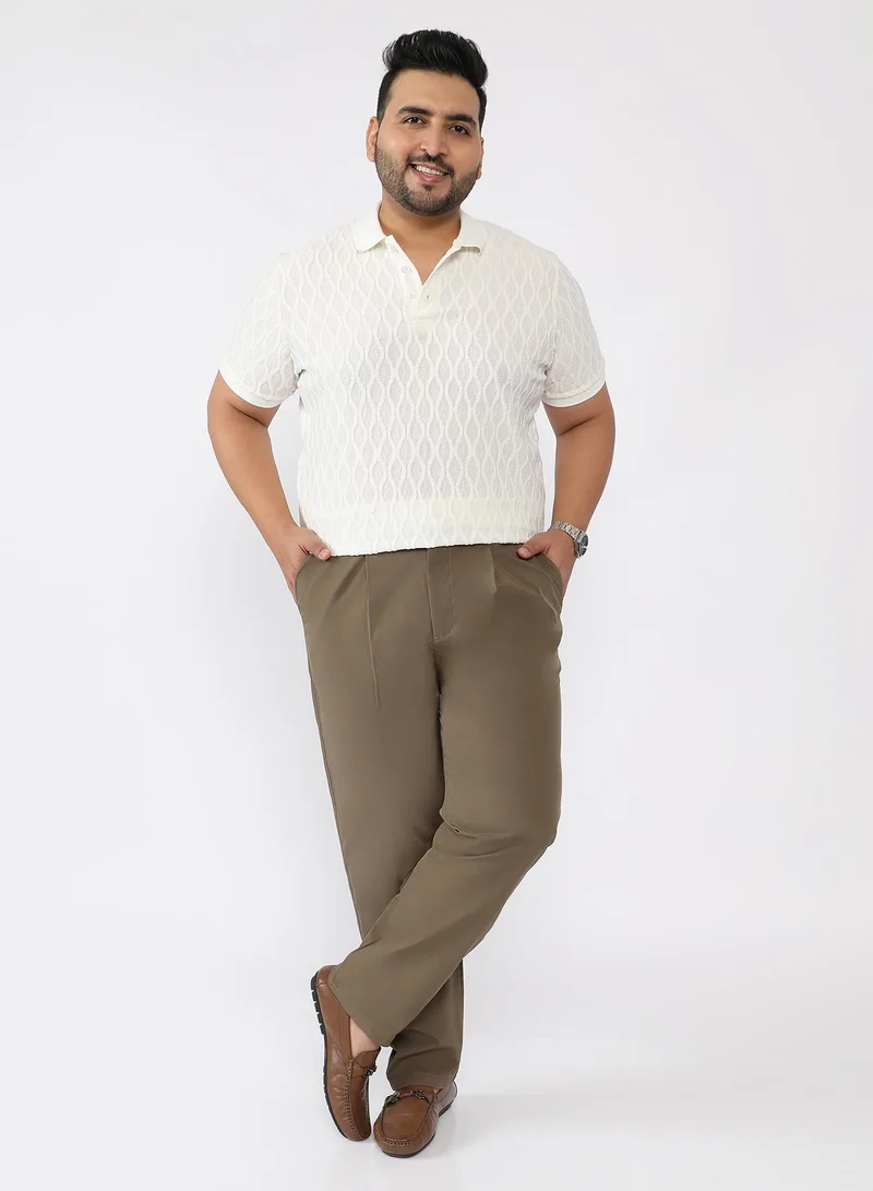 Campus Sutra  Men Pleated Parachute Trousers | Mid Rise , Side-Elasticated Stretch | Button Closure , Straight Hem | Solid Straight-Fit | Woven Fabric For Street & Casual Wear | Olive Brown for Men | Best Price UAE