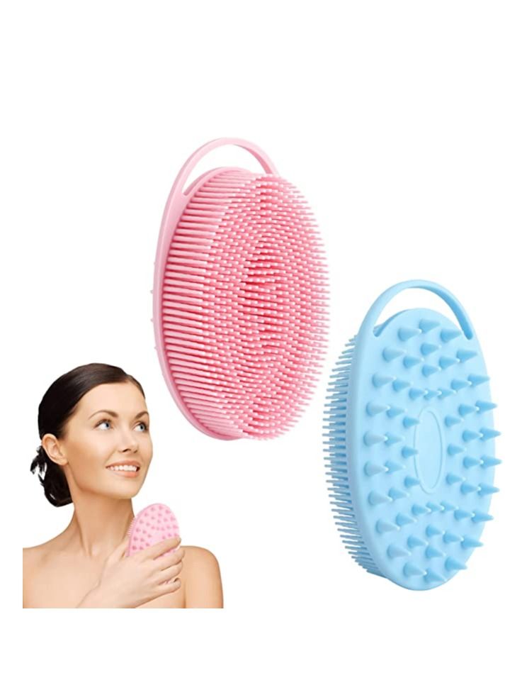 2 PCS Silicone Body Scrubber Soft Silicone Loofah 2 in 1 Bath and Shampoo Brush Shower Scrubber for Body Cleaning Exfoliating Skin and Well Lather for Sensitive and All Kinds of Skin - Image 1